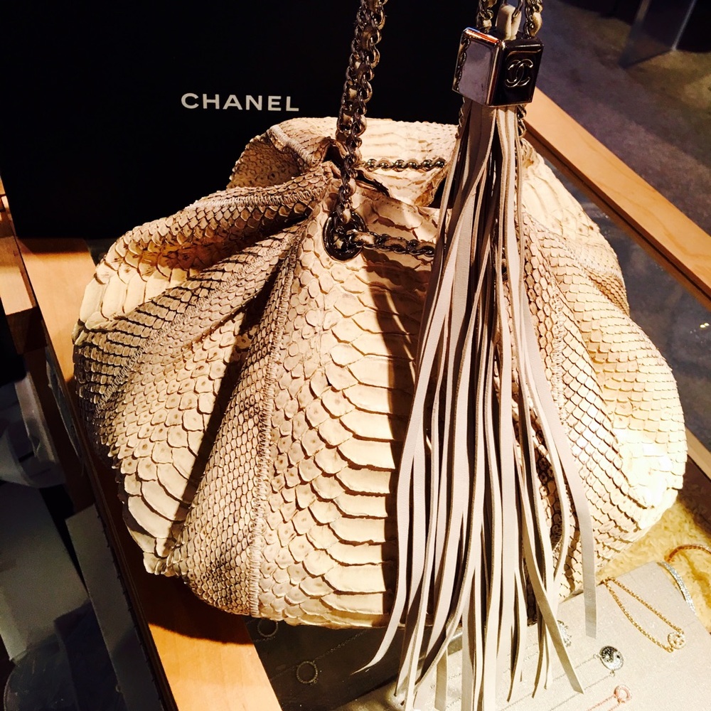 Chanel Tan Python handbag in pristine condition! A rare find!
